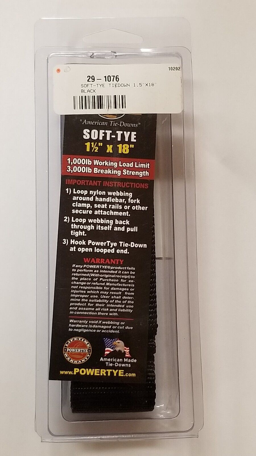 Powertye Soft-Tye Tiedown 1.5" X 18" Black 29-1076