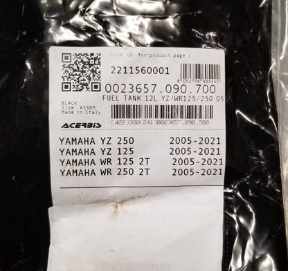 Acerbis Black 3.2 Gallon Fuel Tank 2211560001 Yamaha YZ 125 250 WR 125 250 2T